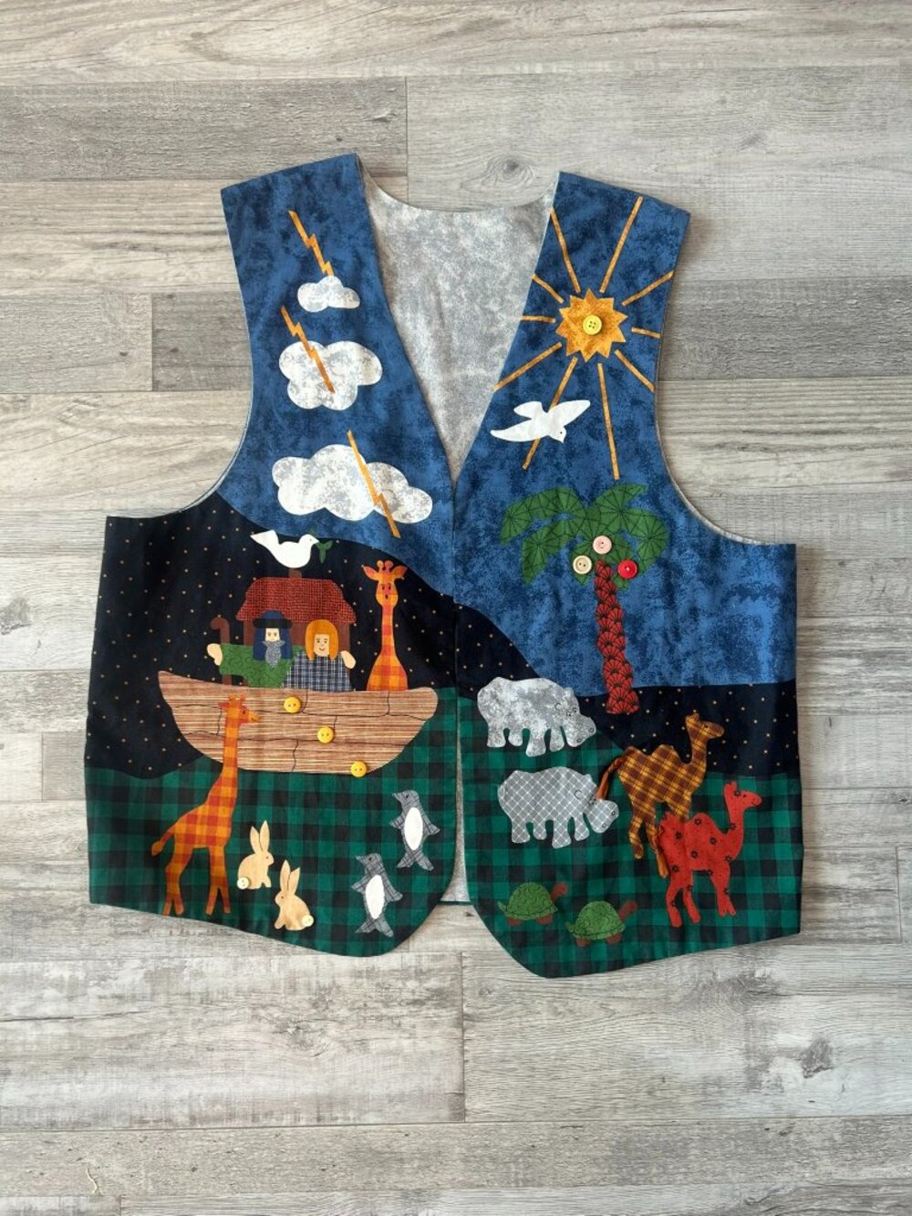 Handmade Applique Noah's Ark Open Front Vest N9